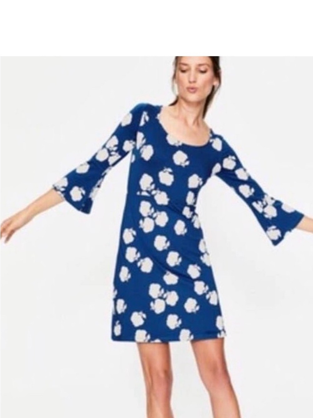Boden Miriam Floral Scoop-Neck Dress with White Blooms